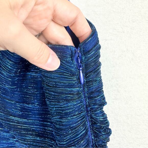 NWT Betsy & Adam One Shoulder Metallic A-Line Dress with Cutout A25539 Blue - 20 - Picture 11 of 16